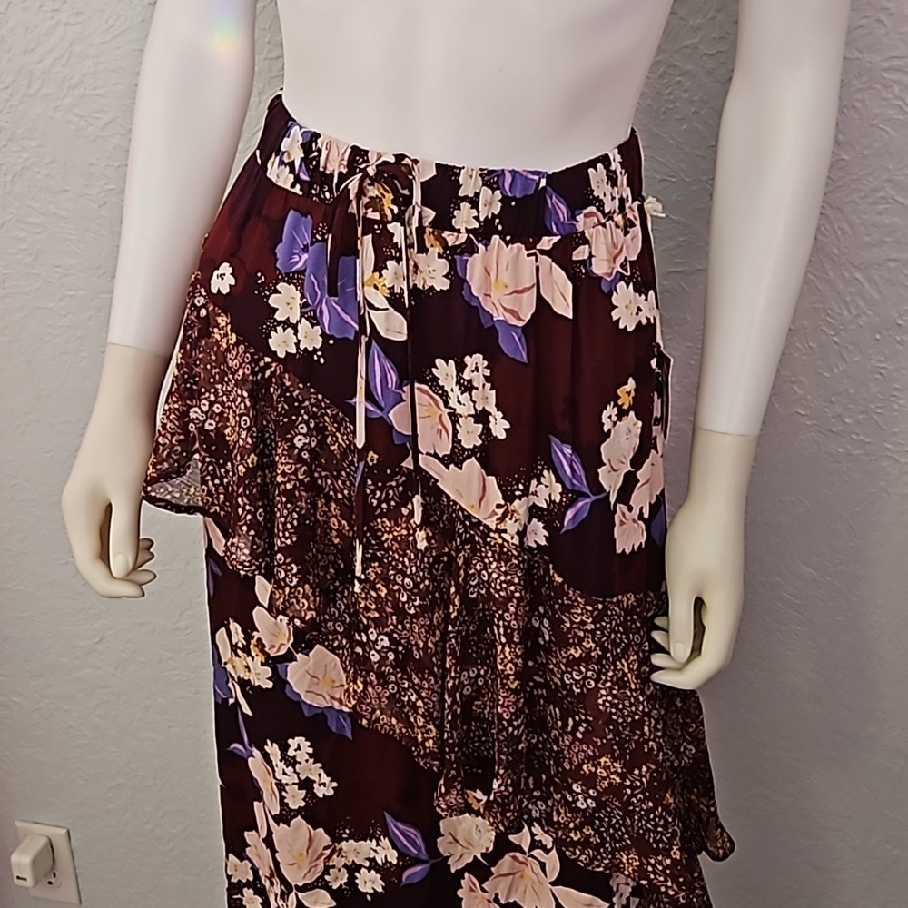 MOSSIMO Maroon Floral Ruffle Assymetric Boho Midi Skirt - Picture 4 of 10